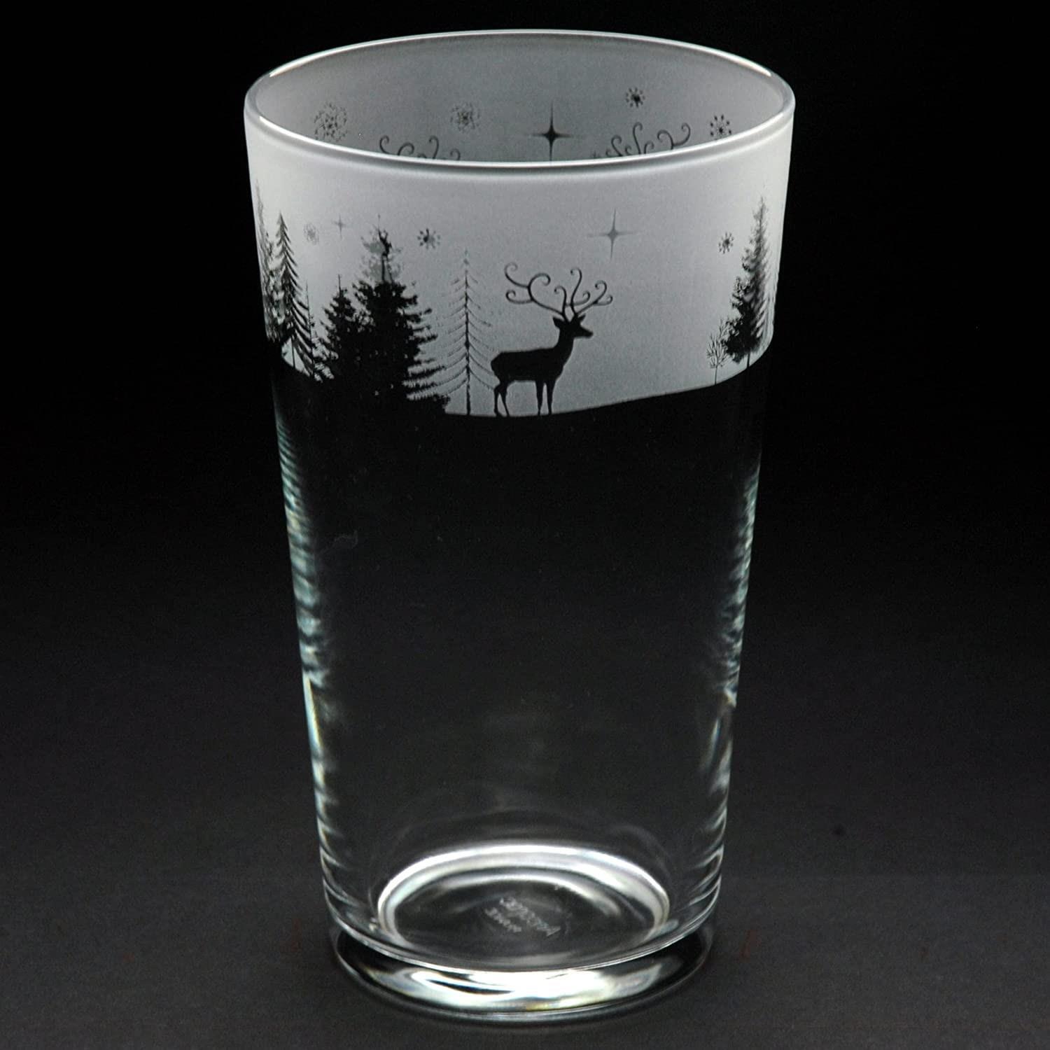 Christmas Beer Pint Glass Hand Etched Decorative Holiday Winter Wonderland Gift