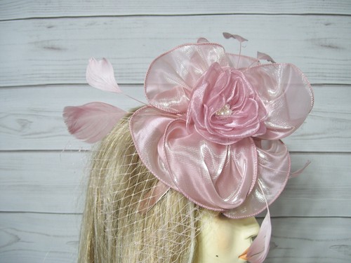Sombrero fascinador de boda rosa, sombrero fascinador de derby de Kentucky, fascinador de Pascua - Imagen 4 de 5