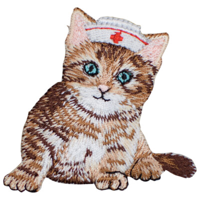 Kitty Cat Nurse Applique Patch - Hospital Care Kitten Badge 2-1/8'' (Iron on)