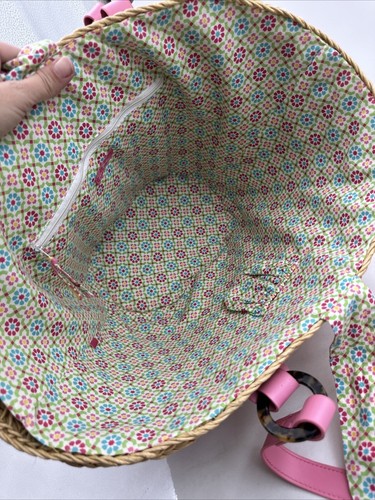 Vera Bradley Beach Bag Tote Seagrass Pink Paisley Ribbon Trim - Picture 10 of 14