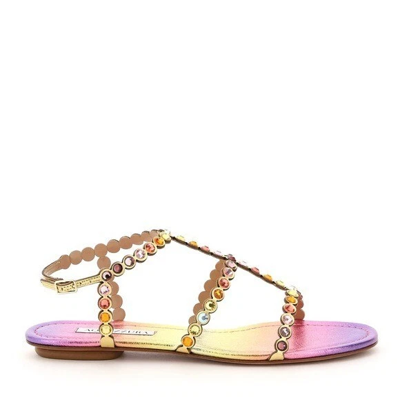 New Aquazzura Tequila Ombr Swarovski Crystal Embellished Sandals