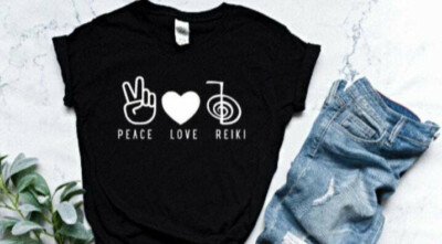 Peace Love Reiki Unisex Jersey Black Short Sleeve Tee, Usui Reiki, Reiki 