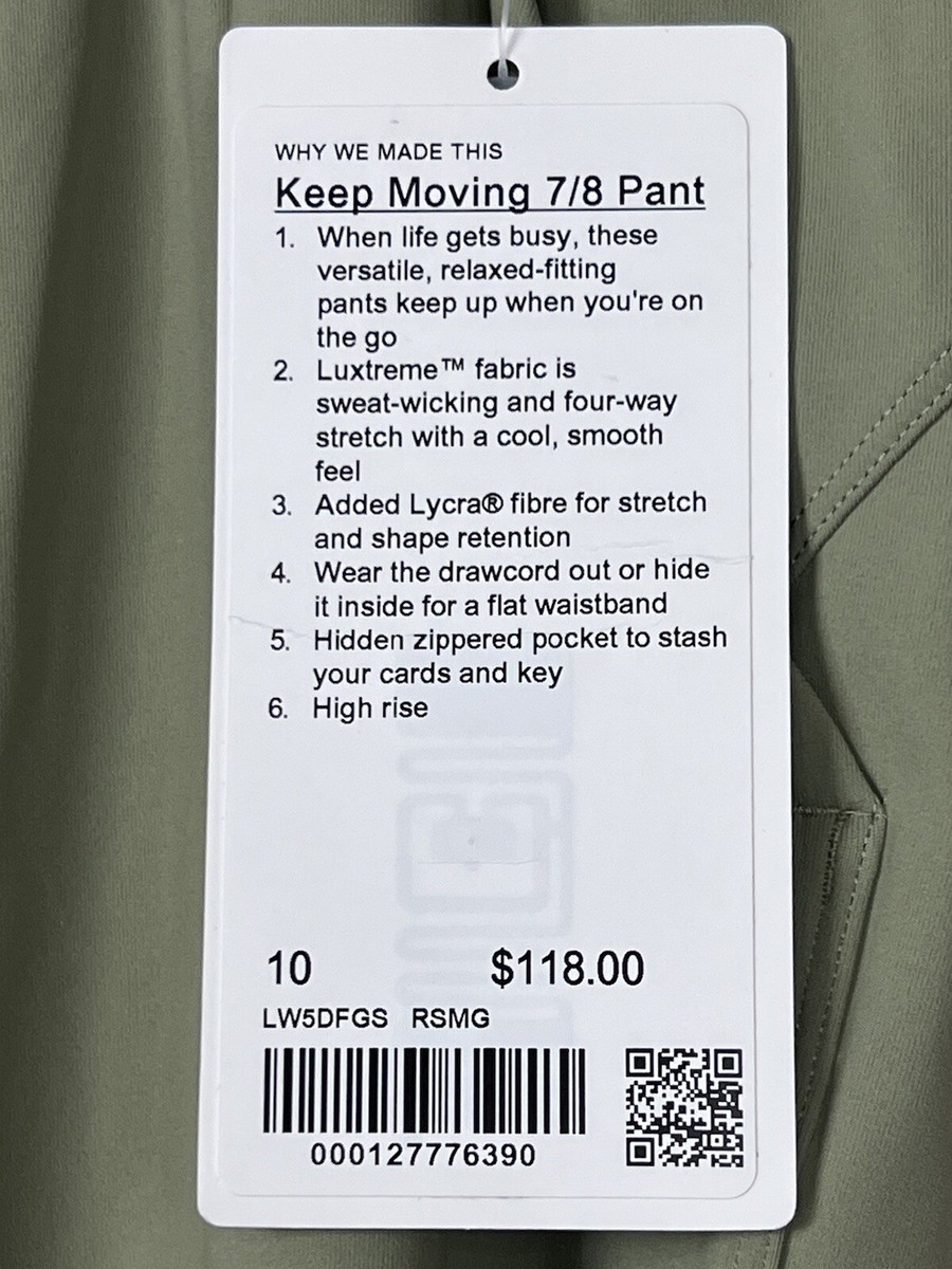 Lululemon Keep Moving 7/8 Pant High Rise Size 10 Rosemary Green