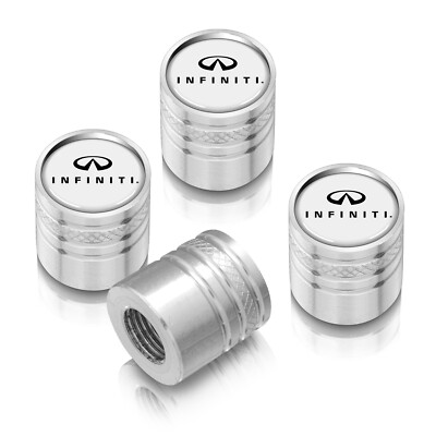 for INFINITI Logo White on Silver Aluminum Cylinder-Style Tire Valve Stem Caps
