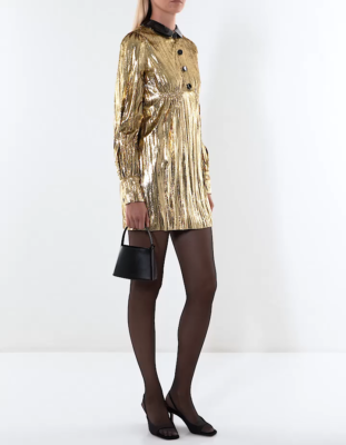 GUCCI 627432 Z8AKU Gold Laminated Lamé Mini Dress Detach Collar