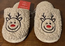 Wondershop Kids Holiday Reindeer Happy Face Scuff Slippers - Brown Size 13-1