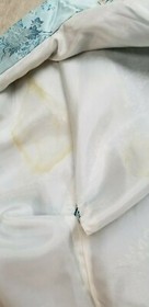 Vintage Blue Satin Floral Jacquard Long Kimono with Belt - Made in Japan