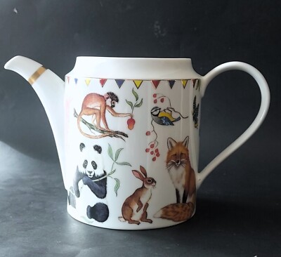 Vintage Lynn Chase HARMONY tea pot *NO LID* fox leopard panda bird animals 1998