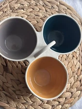 THRESHOLD THREE BOWL DIP SERVER,SALSA DISH, Chips And Salsa, Yellow-Gray-Blue