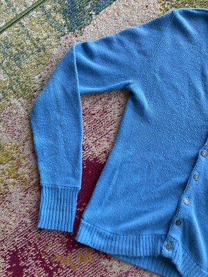 VTG 60s Towncraft Penneys Orlon Acrylic Light Blue Button Cardigan 