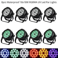 BECEN 8Pcs Waterproof 18x18W RGBWA UV 6IN1 LED Par Light DMX RDM Stage Lighting