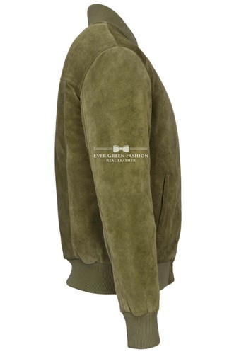 Chaqueta de bombardero de gamuza oliva italiana ajustada de cuero real 275-P años 70 para hombre - Imagen 4 de 6