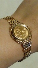 22ct Gold Half Sovereign 1914 King George V & 9ct Gold 5 Bar Gate Bracelet*****