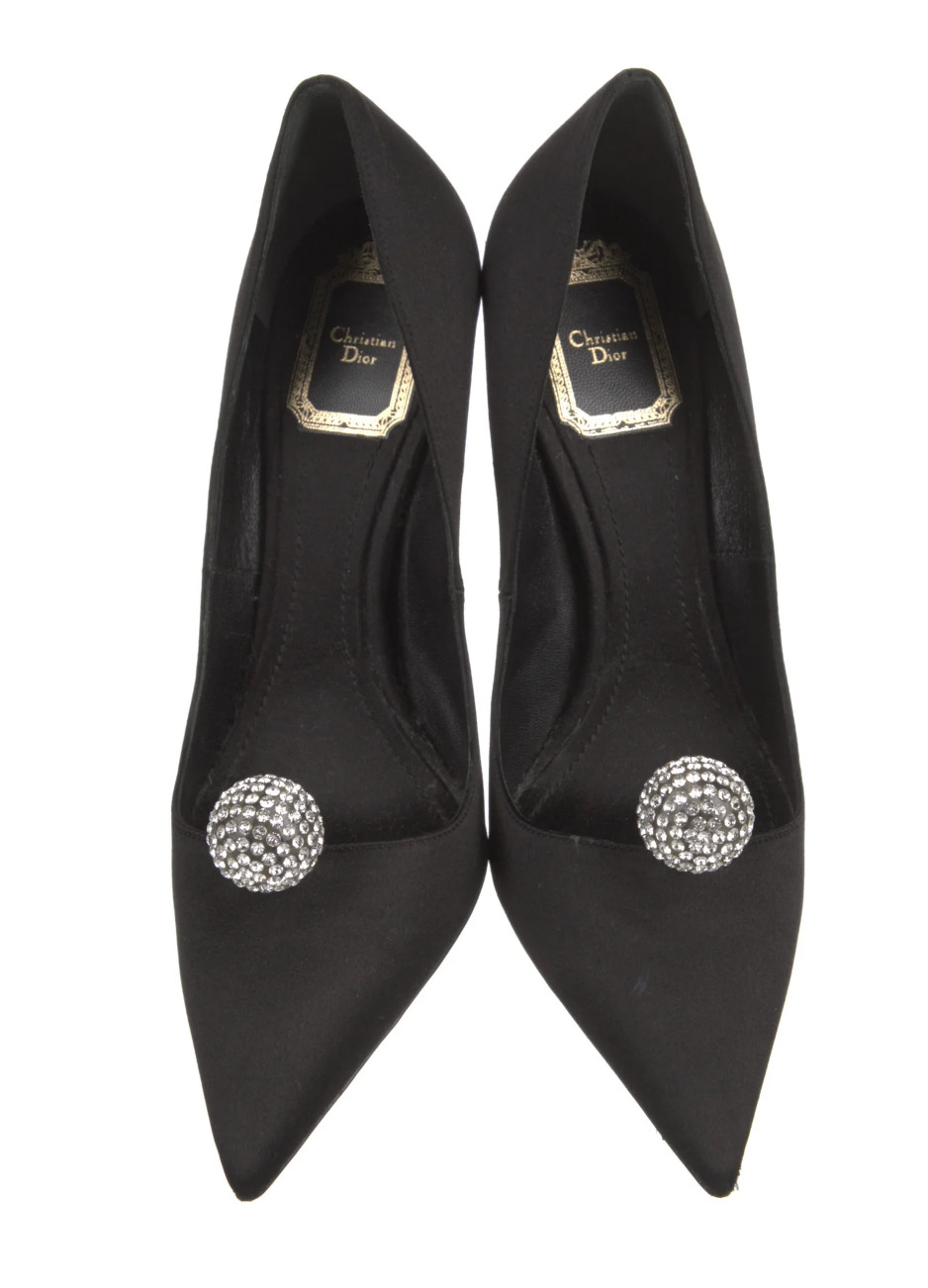 Christian Dior Pumps Black Satin Crystal Embellished … Gem