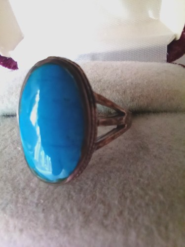 TURQUOISE Vintage PALLADIUM CLAD STERLING SILVER RING - Picture 4 of 8
