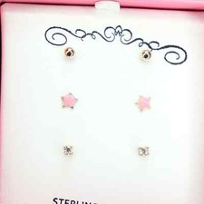 Children Earrings 18K Gold Over Sterling Silver 3-Pc. Set Stud Earrings