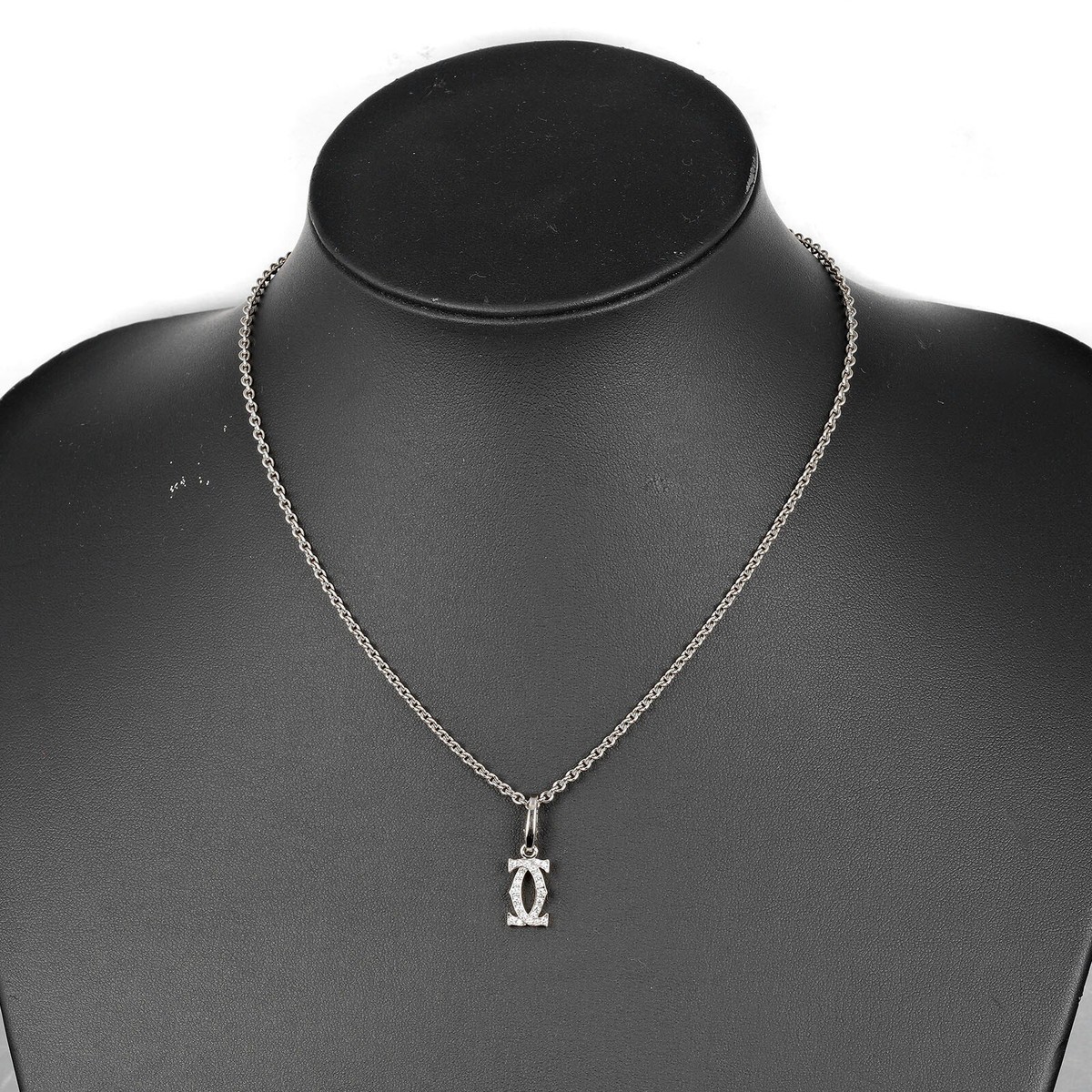 Cartier 2c Charm Diamond Necklace 18K WG White Gold 15.7in