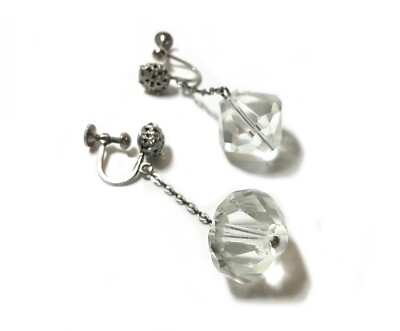 1920s Art Deco Sterling Silver & Crystal Drop Earrings