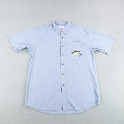 Guy Harvey Shirt Mens Medium Blue Button Up Fishing Aftco Bluwater Fisherman