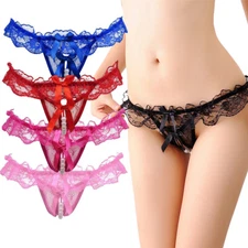 Sexy Women Pearl Lace Thong G-string Panties Lingerie Underwear Crotchles T-back