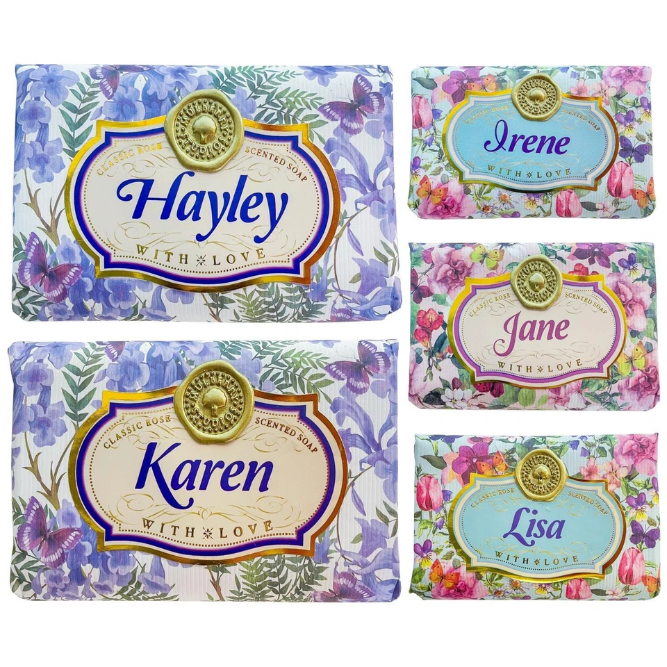 ROSALIND & HEBE Soap Bar Body Hands Wash Natural Shea Butter Rose Personalised Womens Names H-M