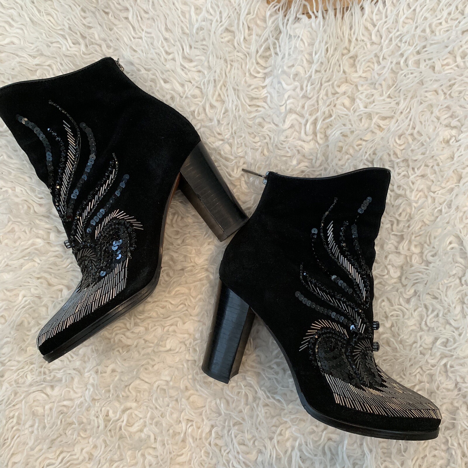 Black Suede Beaded Ankle Boot Donald J Pliner 7 Embellished Sequin