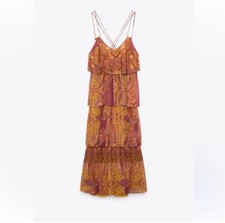 Zara Printed Ruffled Sleeveless Maxi Dress Womens Sz Small