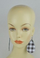 Aurora Brown and White Buffalo Plaid Faux Leather Teardrop Earrings Brand New