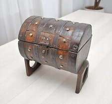 Cassa Di Stoccaggio Rotonda In Legno Vintage Con Supporto Originale In Metallo