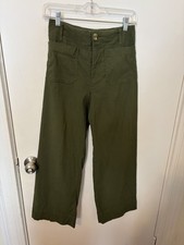 Maeve Colette Magic Fabric Cropped Wide Leg Pants Olive Green Size 26 Anthro