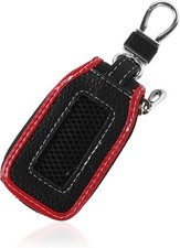 Leather Car Key Fob Case With Mesh Window Universal Keychain Color Blackred