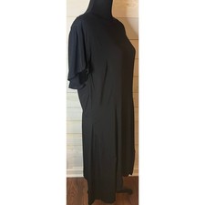 Loft Black Dress Ruffle Short Sleeve Zip Up Drop Waist Size 18