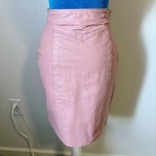 Vintage 80's CHIA Leather Pencil Skirt Pastel Pink Lined XXS