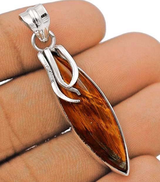 Natural Tiger Eye 925 Solid Sterling Silver Pendant Jewelry