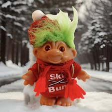Rare Vintage Troll Doll 5" Dam Norfin 1986 Ski Bum 5411 Green Hair Complete 80 s