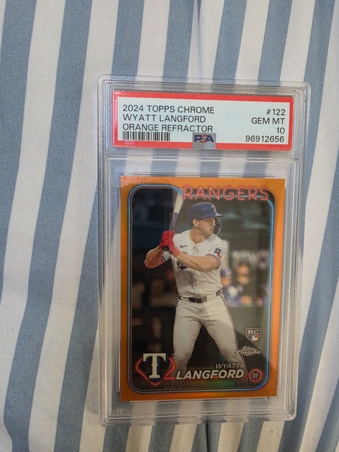 2024 Topps Chrome Wyatt Langford RC Orange True Refractor #/25 Rangers PSA 10