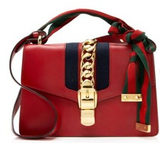 GUCCI Red Leather Calfskin gold chain buckle Sylvie Small Shoulder hand Bag