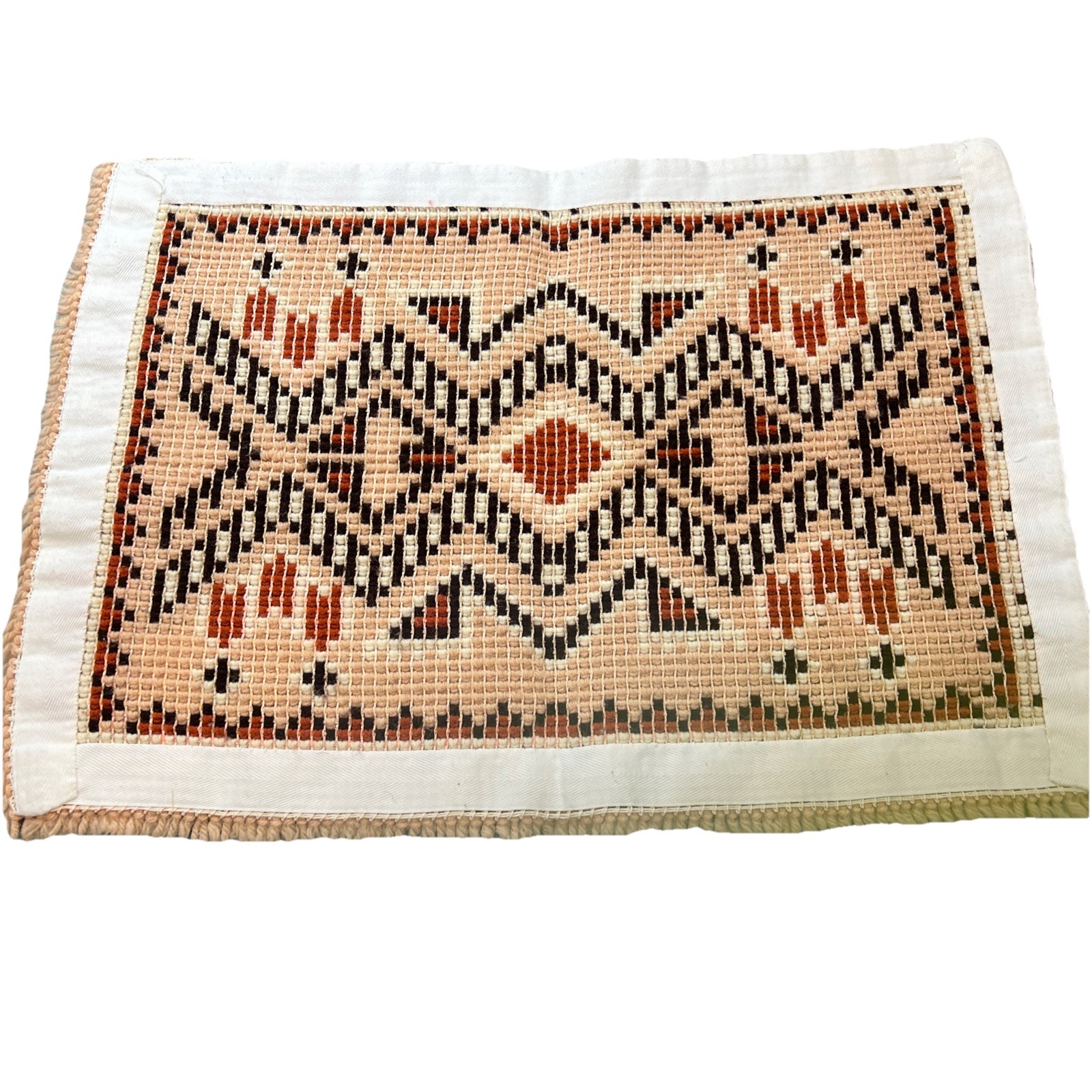 Vintage MCM Aztec Geometric Shag Latch Hook Rug Wall Hanging 70s Retro 27”x19”