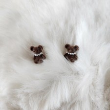 Brown Teddy Bear Faux Fur Stud Earrings with Pearl Accents
