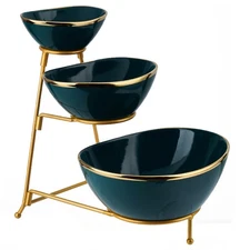 3 Tier Serving Stand Oval Porcelain Serving Bowls Set Tiered Serving Dishes B...