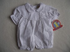 VINTAGE BABY COTHES - WHITE BRODERIE ANGLAISE ROMPER - 0-6 MONTHS - WITH TAG