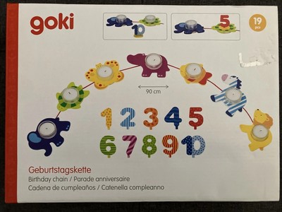 Goki 60859 Birthday  Zoo Animal Lion, Zebra Chain & Numbers Colorful 90 CM/35.4 