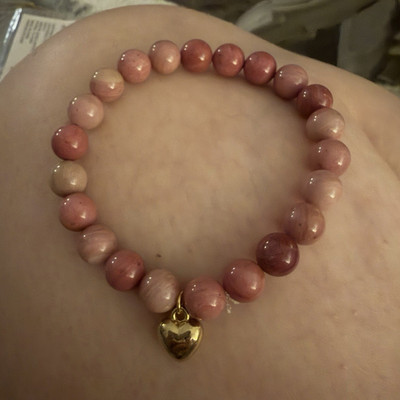 Lillie Rose Rhodonite Beaded Bracelet Gold Heart Dangle Charm handmade