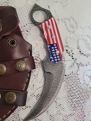7.5″ Handmade Damascus Karambit Knife with Leather Sheath - Perfect for Hunters - Picture 2 of 16