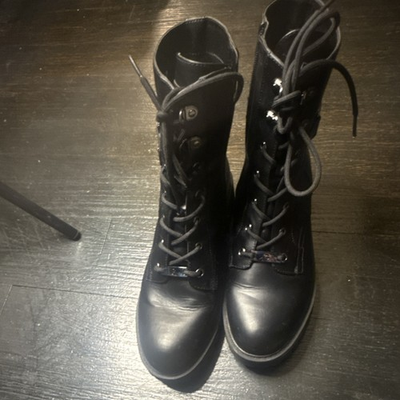 #ad GBG Los Angeles black combat boots with buckle lace logo accents size 10 $23.25