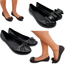 Women Slip On Jelly Ballet Shoes with Bow Detail Soft Flexible Jelly Flats