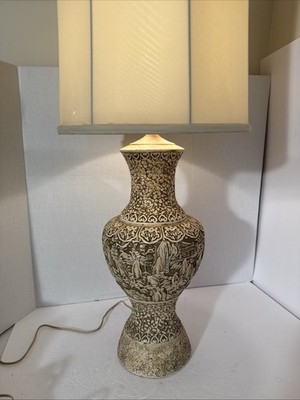 Rare Chinoiserie/Asian Style Lamp-Made of Plaster/Resin-Intricate Carved Designs