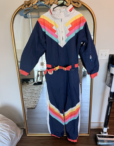 Men’s Tipsy Elves 80s style multicolor ski suit. Size Medium