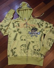 Ed Hardy by Christian Audigier Vintage Neon Green Y2K Zip Up Hoodie Skull Medium