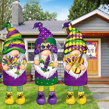 3 Pcs Mardi Gras Decorations Outdoor Mardi Gras Yard Sign with Stake Carnival La